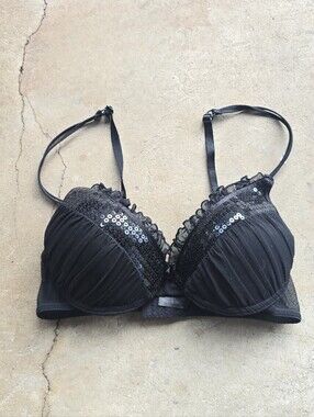 vtg y2k lace ruffle sequin Pinup siren Academia bra  36B